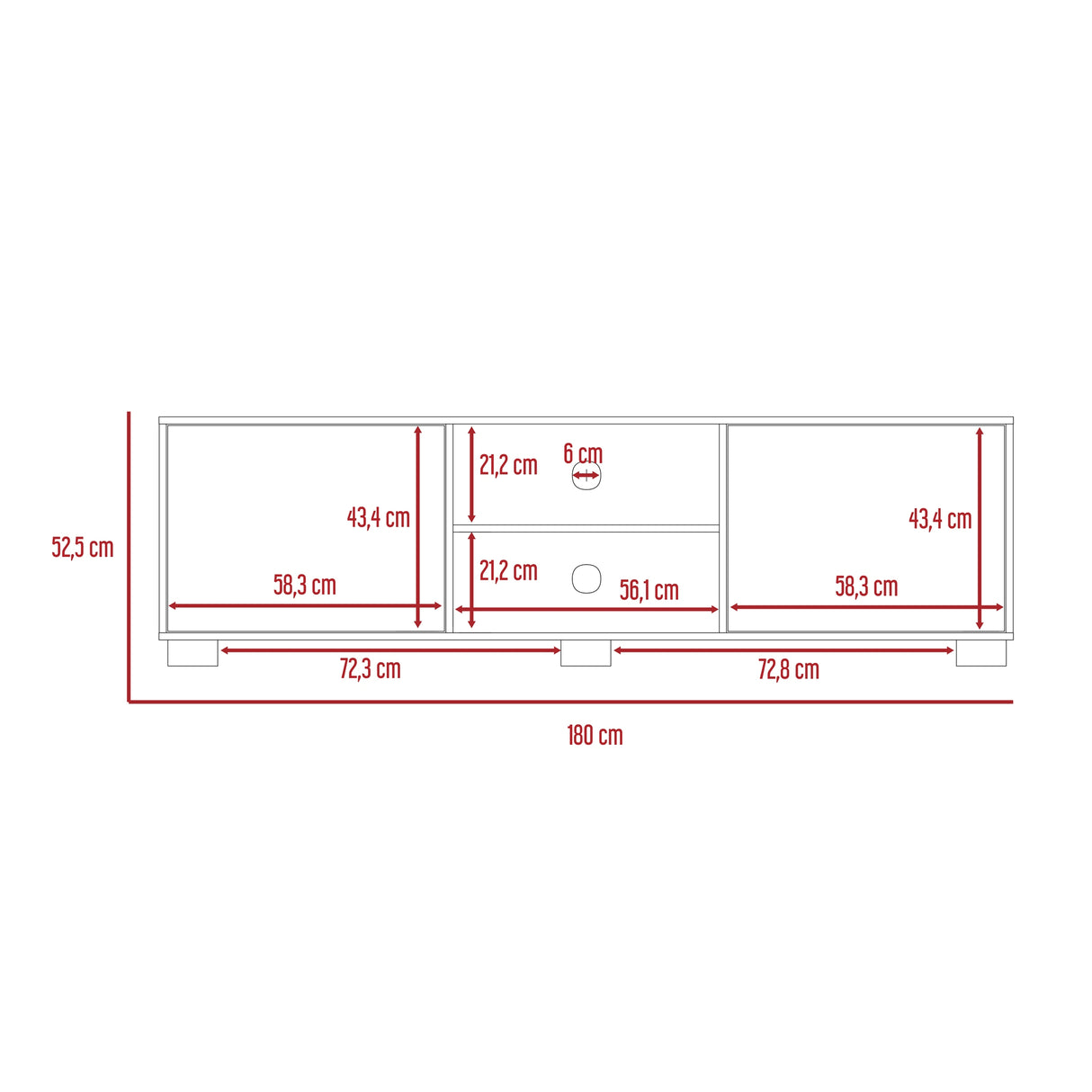 Rack de TV Classic Avellana y Wengue 180x52.5cm para TV Hasta 70" Pulgadas con Cuatro Compartimientos