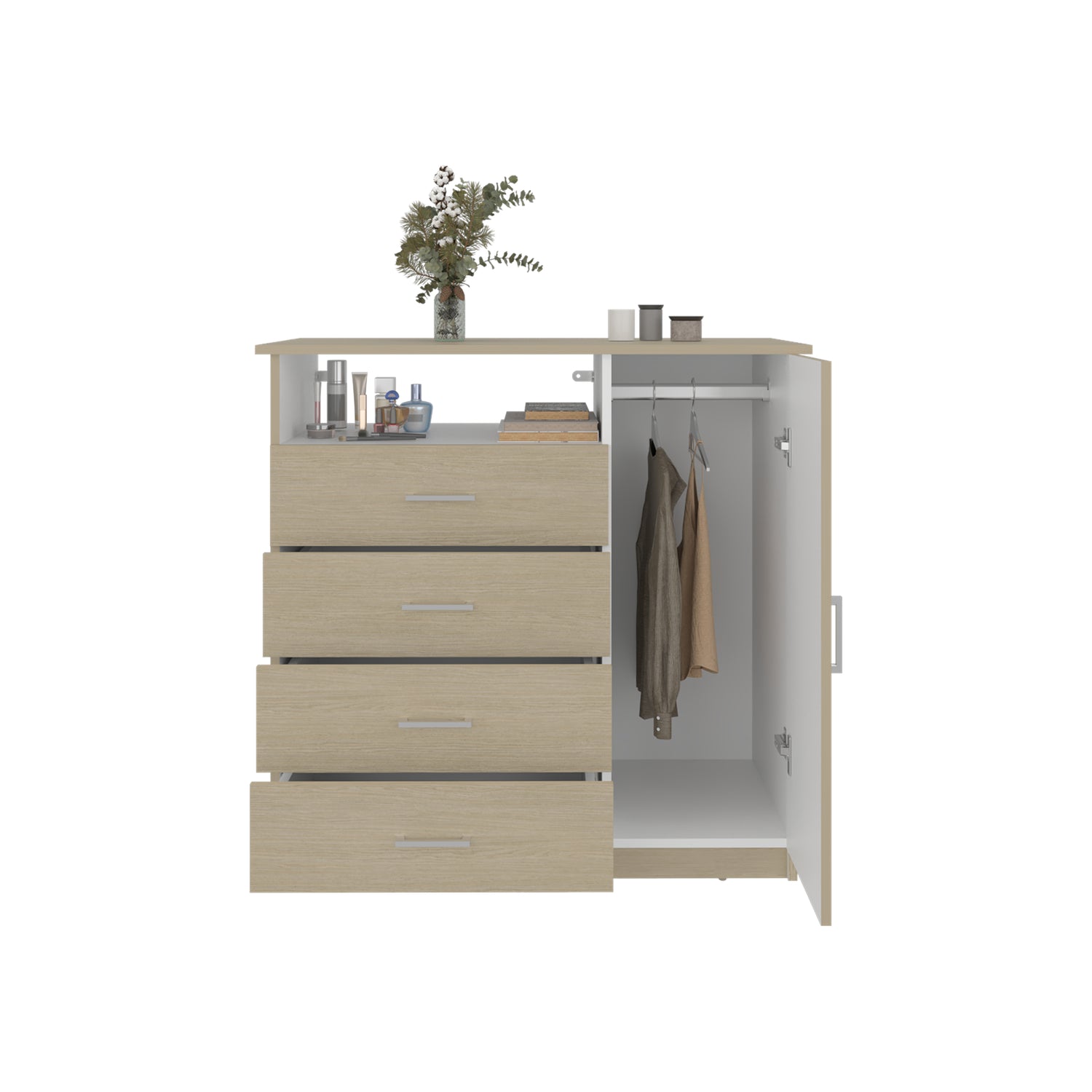 Cómoda Z 91 Cartagena y Blanco 91x88.6cm De Cuatro Hileras con Cuatro Cajones y con Espacio para TV
