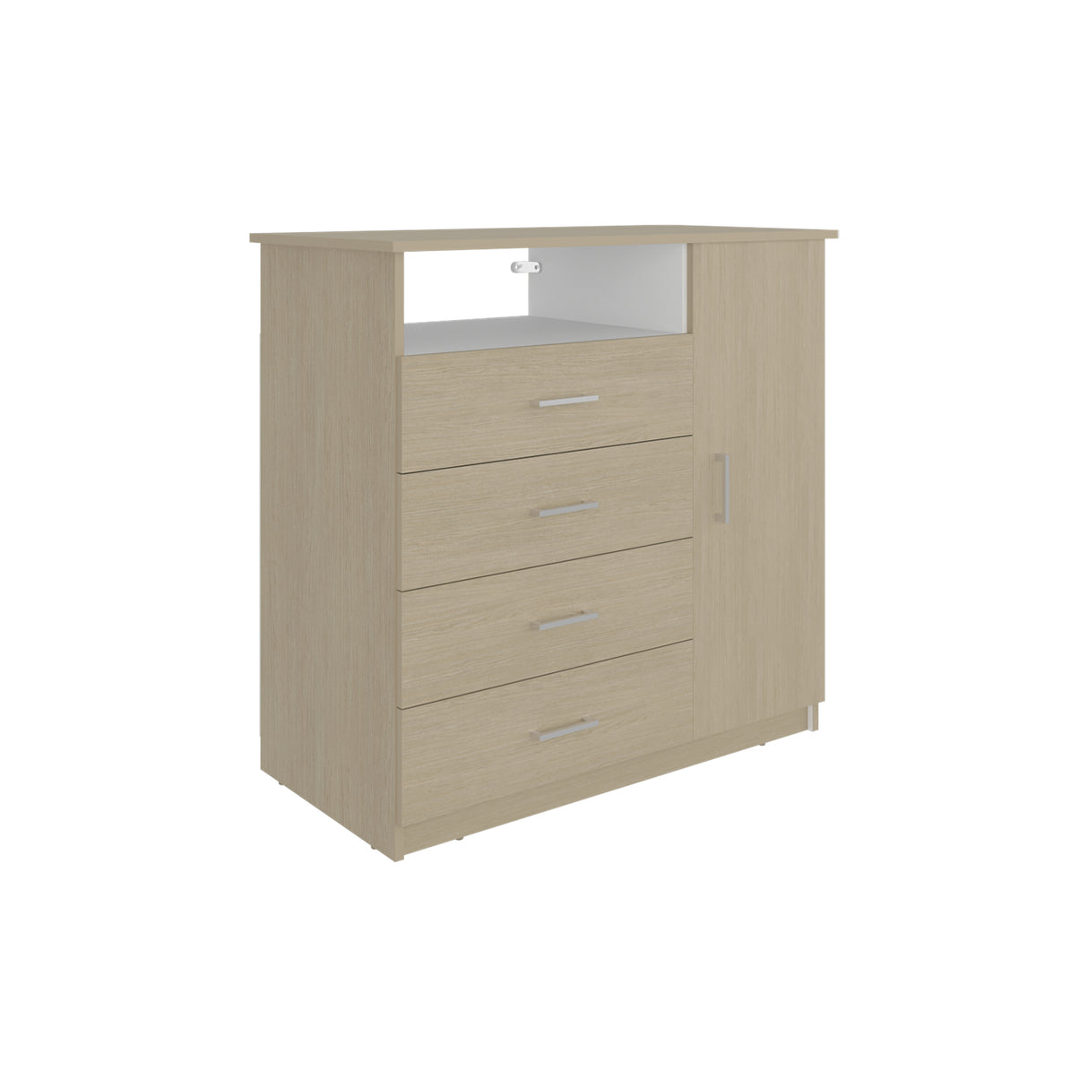 Cómoda Z 91 Cartagena y Blanco 91x88.6cm De Cuatro Hileras con Cuatro Cajones y con Espacio para TV