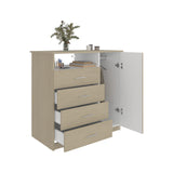 Cómoda Z 91 Cartagena y Blanco 91x88.6cm De Cuatro Hileras con Cuatro Cajones y con Espacio para TV