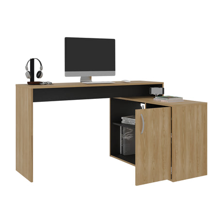 Escritorio en L Axis Eco Fresno y Wengue 125x71cm con Organizador de Libros y sin Cajones - ESCRITORIOS | Bylmo