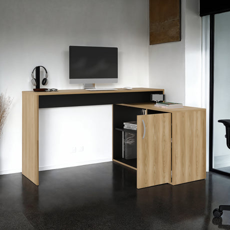 Escritorio en L Axis Eco Fresno y Wengue 125x71cm con Organizador de Libros y sin Cajones - ESCRITORIOS | Bylmo