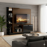Centro de Entretenimiento Colon Negro y Marrón 165x164cm para Tv Hasta 55" Pulgadas con Un Cajón y con Seis Compartimientos - MUEBLES DE TV | Bylmo