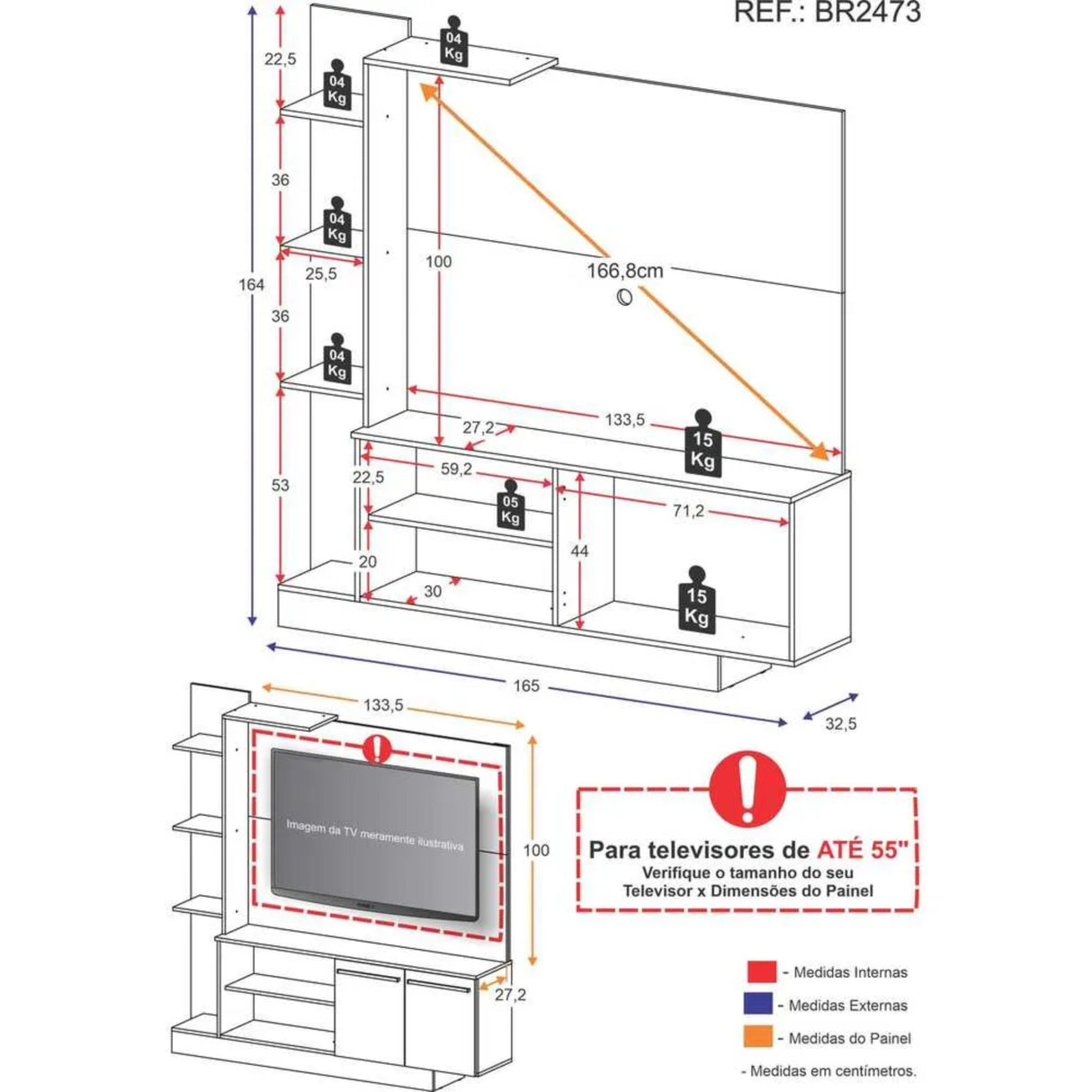 Centro de Entretenimiento Colon Negro y Marrón 165x164cm para Tv Hasta 55" Pulgadas con Un Cajón y con Seis Compartimientos - MUEBLES DE TV | Bylmo