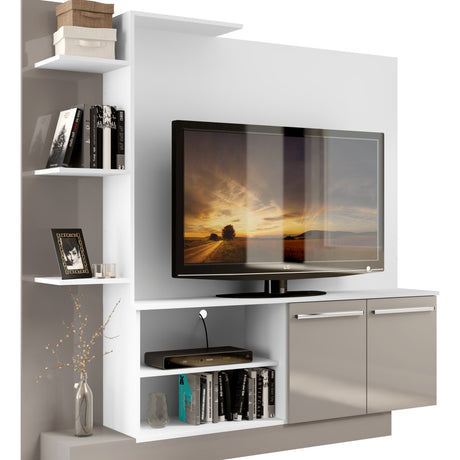 Centro de Entretenimiento Colon Blanco y Gris 165x164cm para Tv Hasta 55" Pulgadas con Un Cajón y con Seis Compartimientos - MUEBLES DE TV | Bylmo