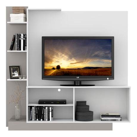 Centro de Entretenimiento Colon Blanco y Gris 165x164cm para Tv Hasta 55" Pulgadas con Un Cajón y con Seis Compartimientos - MUEBLES DE TV | Bylmo
