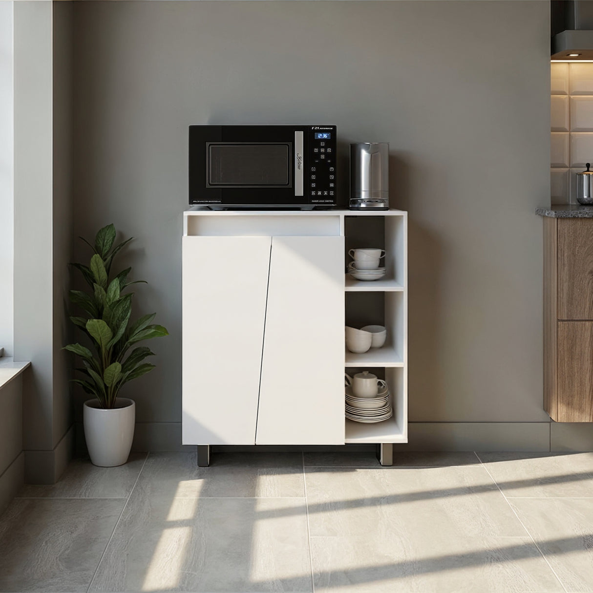 Mueble Microondas Cesena Blanco 80x92.2cm con Dos Puertas y con Patas