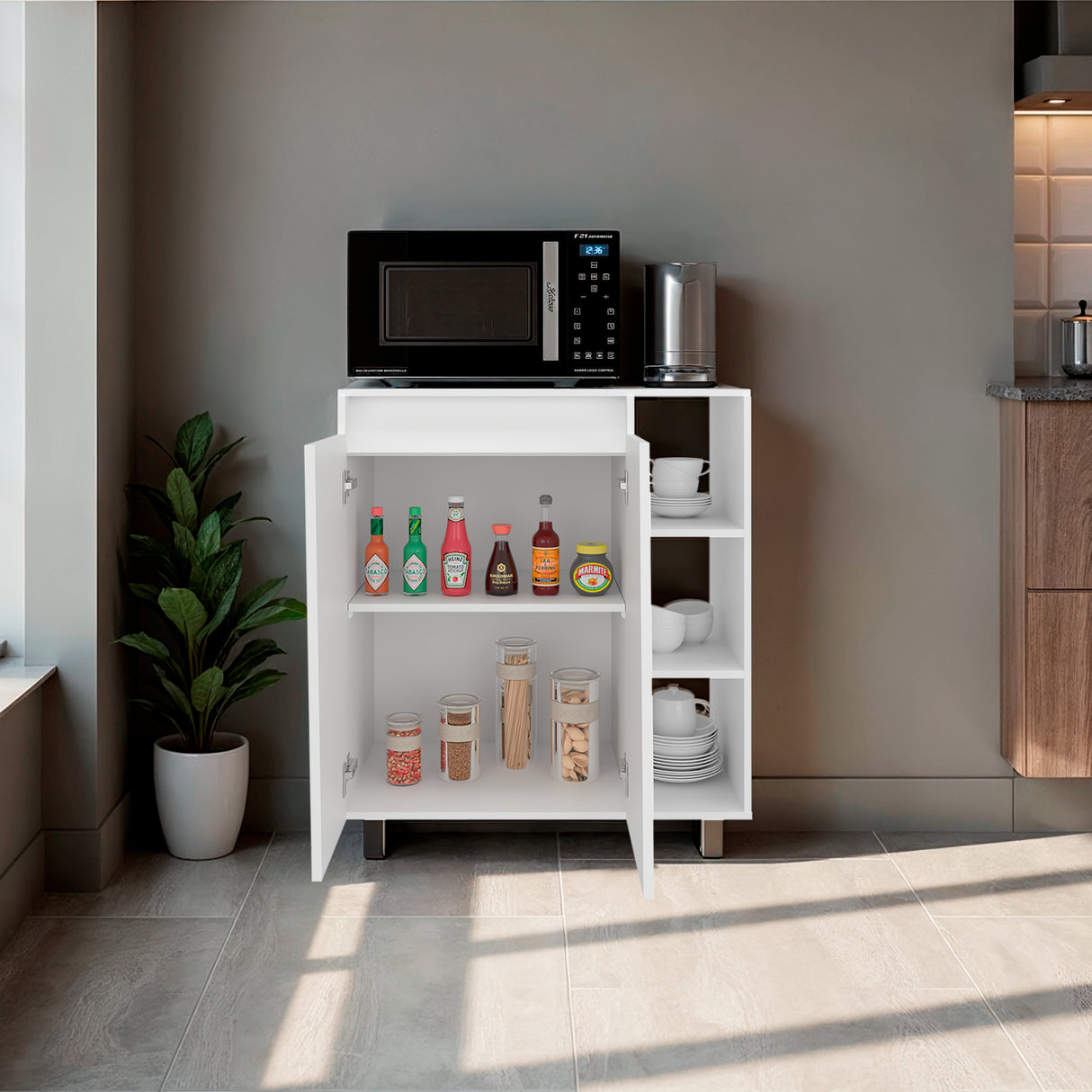 Mueble Microondas Cesena Blanco 80x92.2cm con Dos Puertas y con Patas