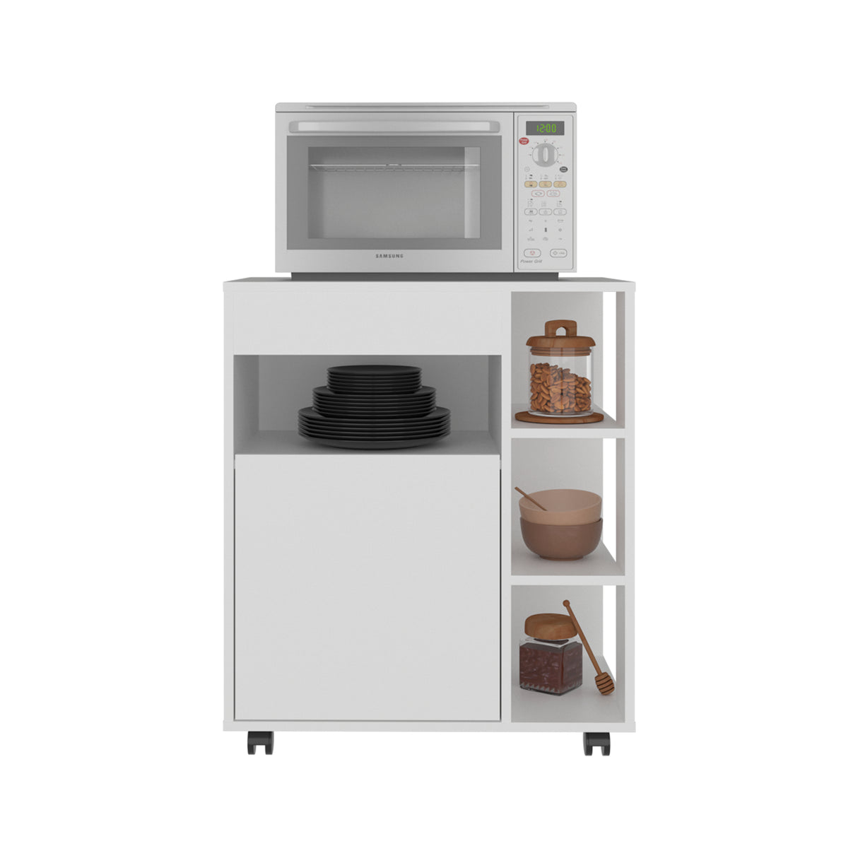 Carro Microondas Kaito Blanco 65.5x77.1cm con Una Puerta y con Ruedas