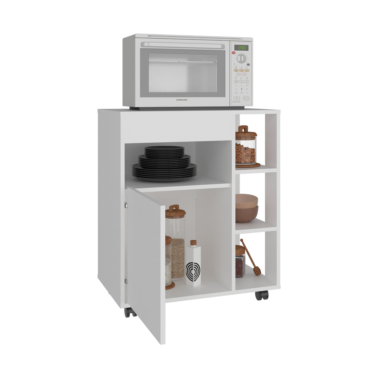 Carro Microondas Kaito Blanco 65.5x77.1cm con Una Puerta y con Ruedas