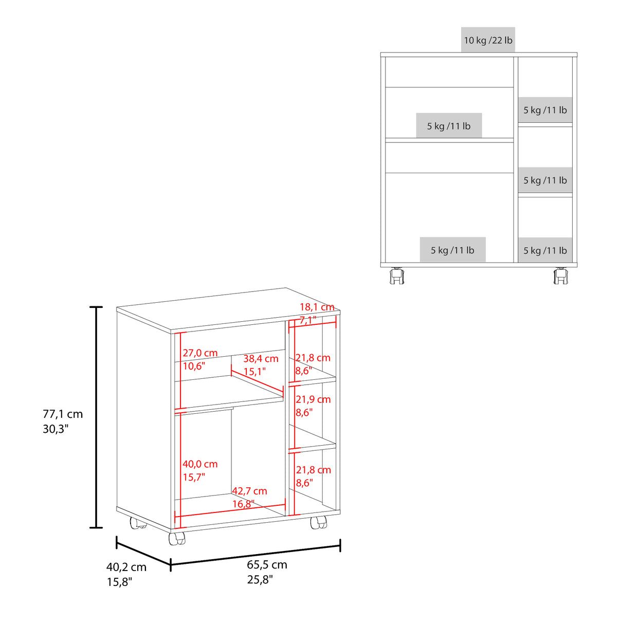 Carro Microondas Kaito Blanco 65.5x77.1cm con Una Puerta y con Ruedas