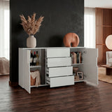 Cómoda Bisbee Blanco Marquez y Plomo 160x85cm de Cuatro Hileras con Cuatro Cajones - CAJONERAS Y COMODAS | Bylmo