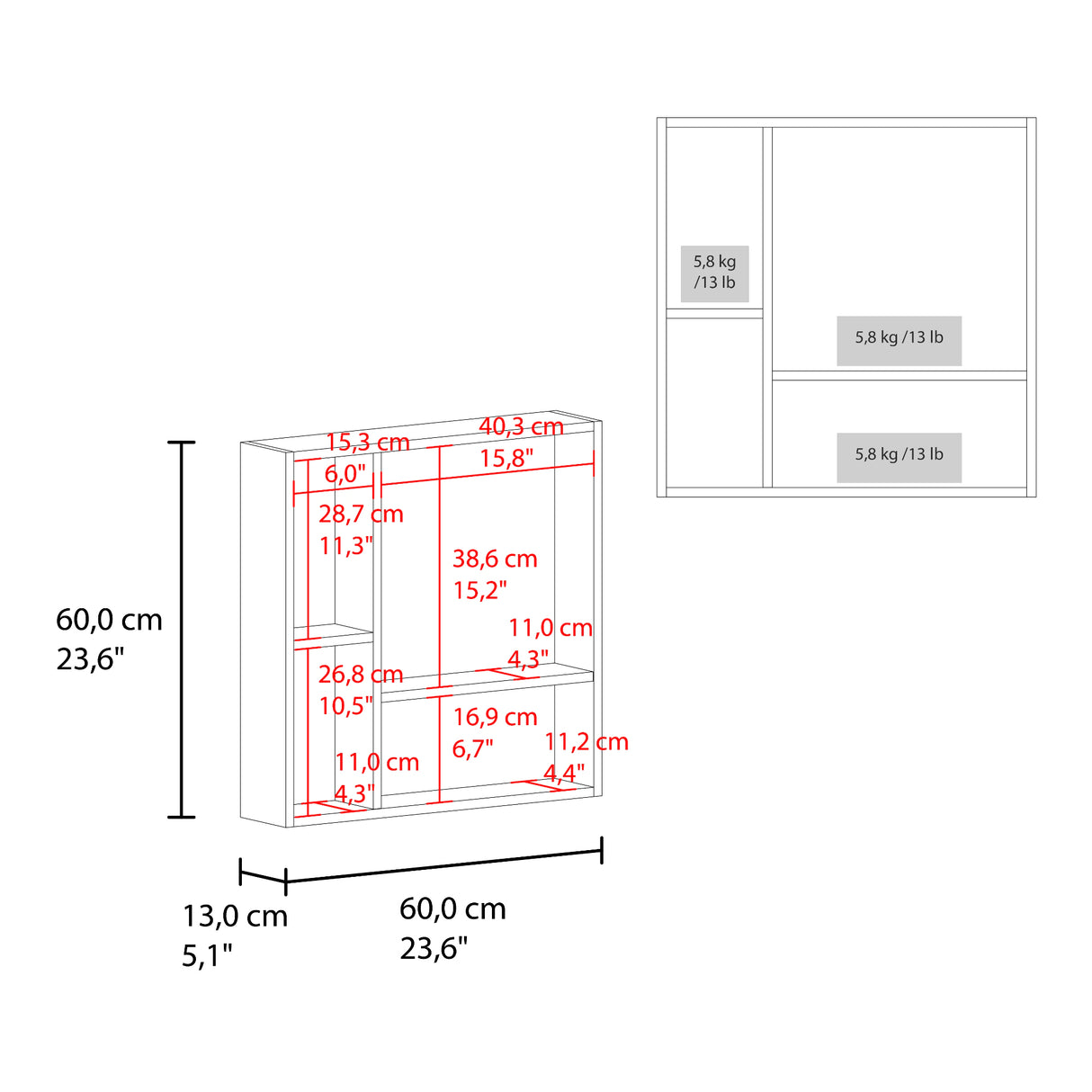 Gabinete de Baño Barcelona Blanco 60x60cm Cuadrado con una Puerta y con Espejo - GABINETES DE BANHO | Bylmo