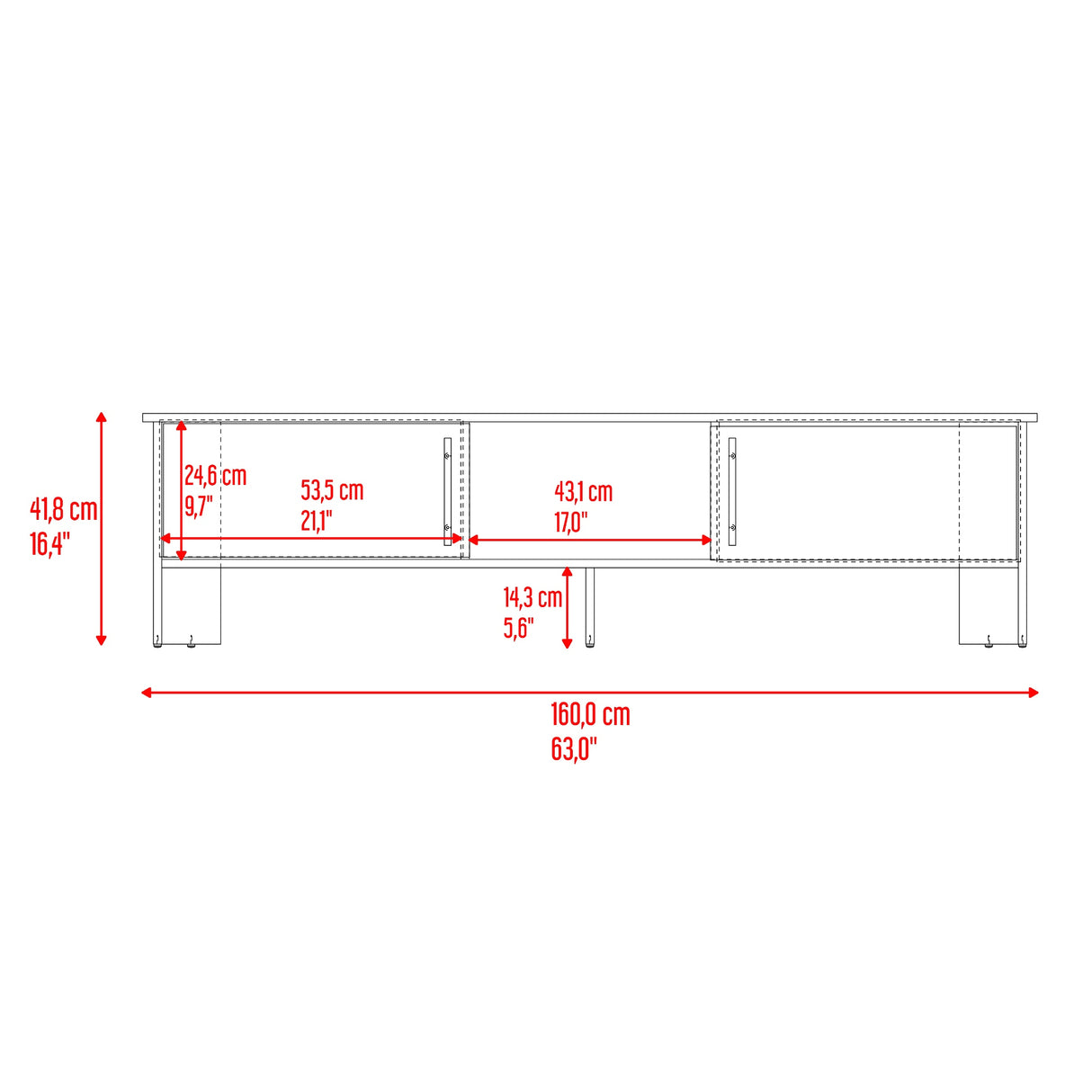 Rack de TV Dago Fresno Europeo y Capri 160x41.8cm para TV Hasta 70" Pulgadas con Un Compartimiento - MUEBLES DE TV | Bylmo