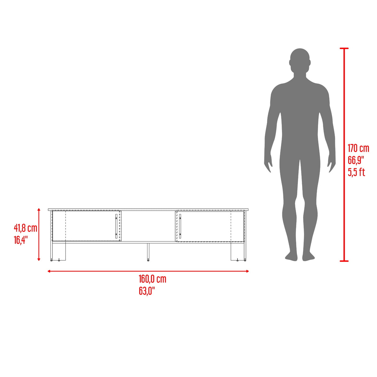 Rack de TV Dago Fresno Europeo y Capri 160x41.8cm para TV Hasta 70" Pulgadas con Un Compartimiento - MUEBLES DE TV | Bylmo
