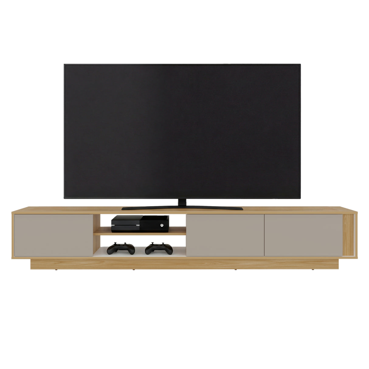 Rack de TV Maldivas Fresno Europeo y Capri 230x40cm para TV Hasta 85" Pulgadas con Dos Compartimientos - MUEBLES DE TV | Bylmo