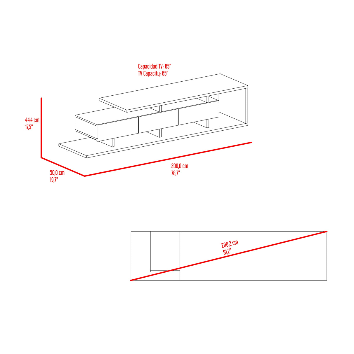 Rack de TV Quito Blanco Marquez y Fresno 200x44.4cm para TV Hasta 65" Pulgadas con Cuatro Compartimientos - MUEBLES DE TV | Bylmo