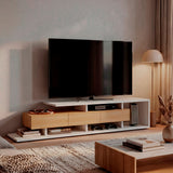 Rack de TV Quito Blanco Marquez y Fresno 200x44.4cm para TV Hasta 65" Pulgadas con Cuatro Compartimientos - MUEBLES DE TV | Bylmo