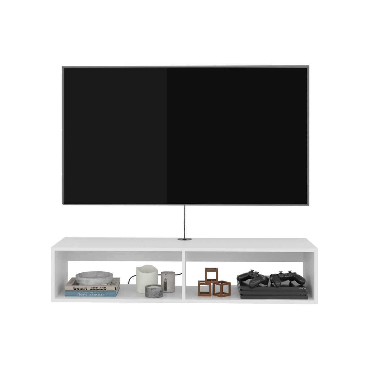 Rack de TV Rockwood Blanco 121.1x25.3cm para TV Hasta 55" Pulgadas con Dos Compartimientos y con Ranura para Cables - MUEBLES DE TV | Bylmo