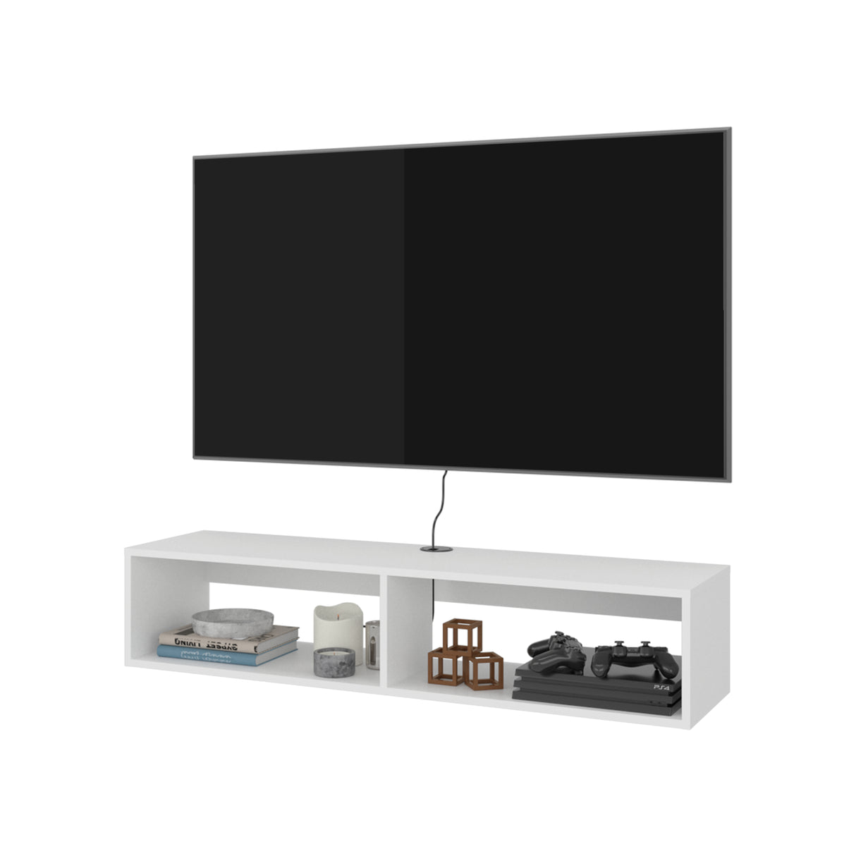 Rack de TV Rockwood Blanco 121.1x25.3cm para TV Hasta 55" Pulgadas con Dos Compartimientos y con Ranura para Cables - MUEBLES DE TV | Bylmo