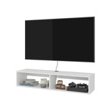 Rack de TV Rockwood Blanco 121.1x25.3cm para TV Hasta 55" Pulgadas con Dos Compartimientos y con Ranura para Cables - MUEBLES DE TV | Bylmo