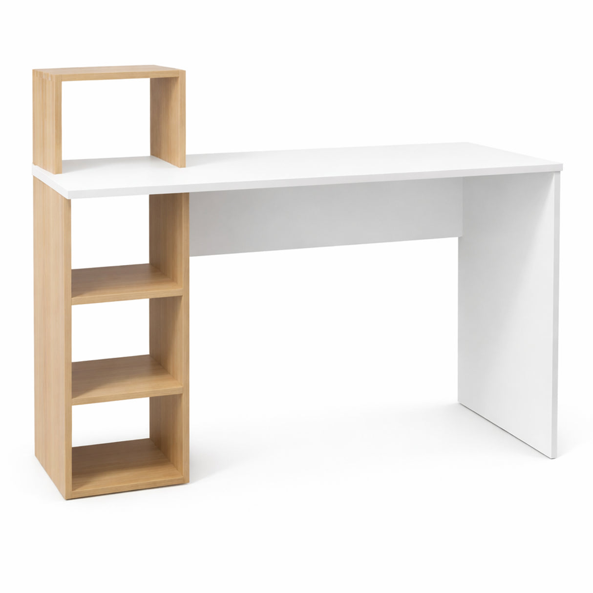 Escritorio College Blanco y Madera Clara Natural 100x91.5cm con Organizador de Libros