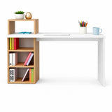 Escritorio College Blanco y Madera Clara Natural 100x91.5cm con Organizador de Libros