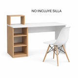 Escritorio College Blanco y Madera Clara Natural 100x91.5cm con Organizador de Libros