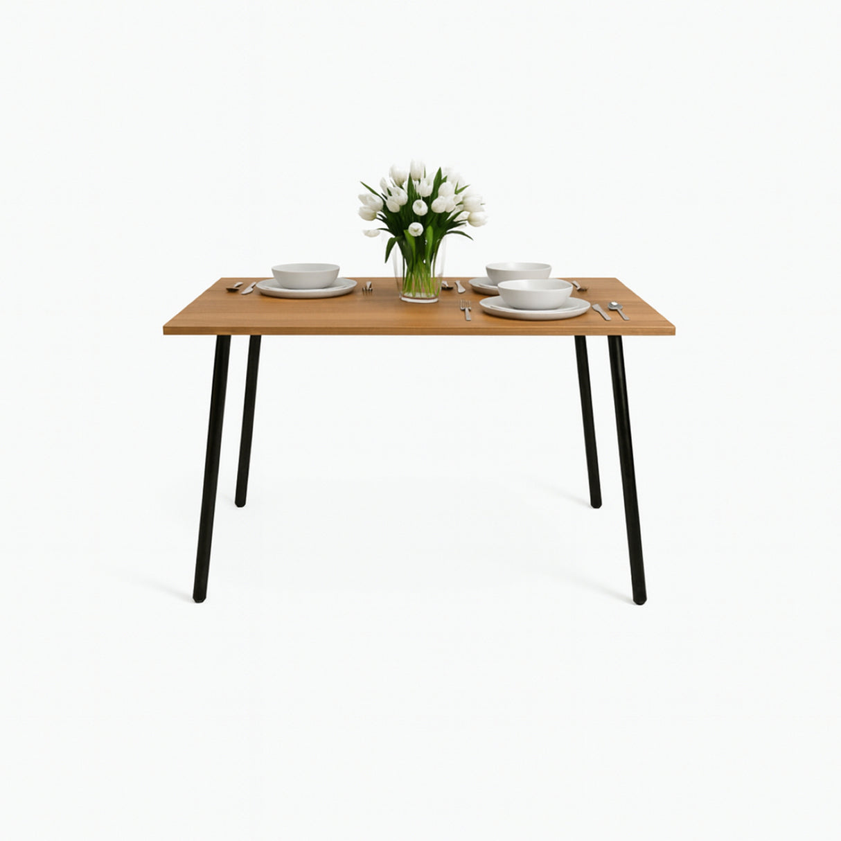 Mesa de Comedor Madera Oscura y Negro 110x75cm Rectangular de Seis Puestos sin Sillas y con Patas Metálicas