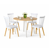 Comedor Guam Madera Clara Natural y Blanco 80x75cm Circular de Cuatro Puestos con Cuatro Sillas