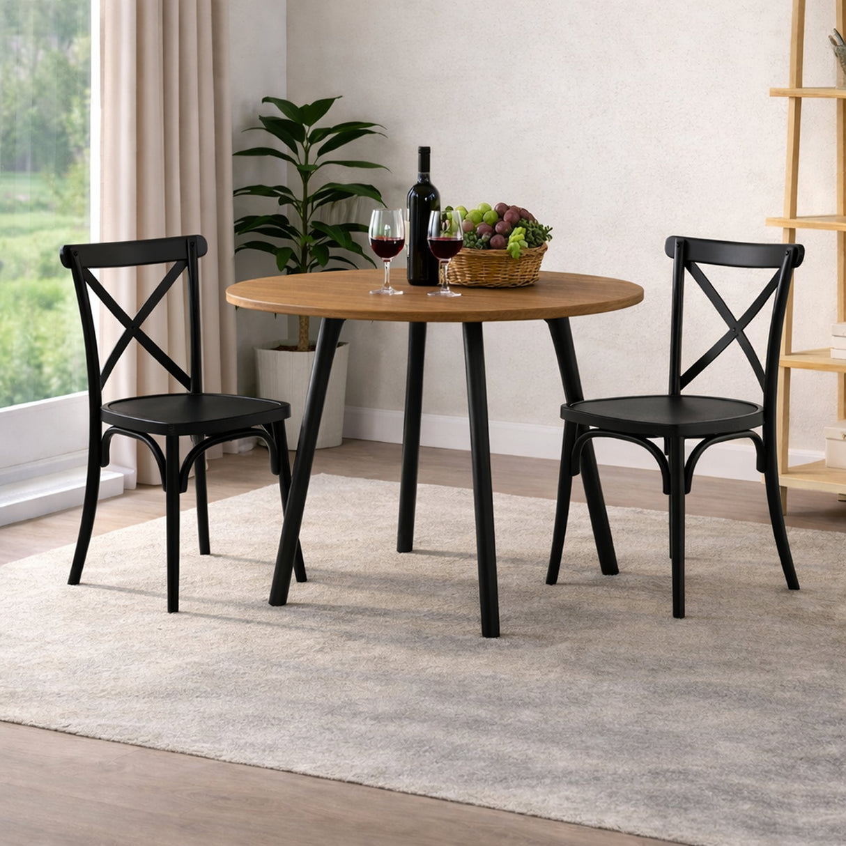 Comedor Ibiza Amaretto y Negro 80x75cm Circular de Cuatro Puestos con Dos Sillas