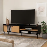 Mesa para TV Style Negro y Fresno 180x55cm para TV Hasta 77" Pulgadas con Cuatro Compartimientos