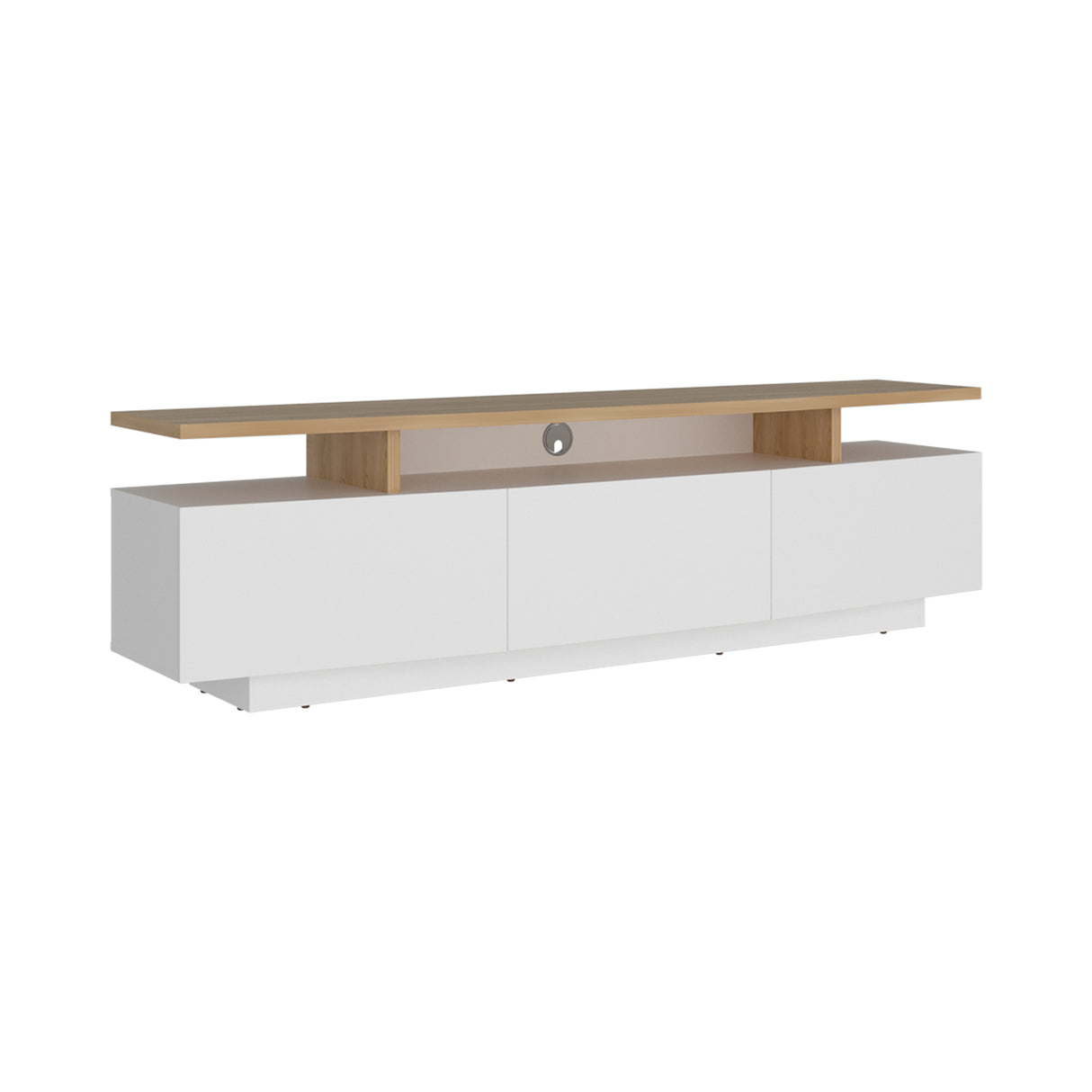 Rack de TV Serena Blanco Marquez y Fresno 180x51.1cm para TV Hasta 65" Pulgadas con Un Cajón y con Tres Compartimientos