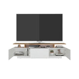 Rack de TV Serena Blanco Marquez y Fresno 180x51.1cm para TV Hasta 65" Pulgadas con Un Cajón y con Tres Compartimientos