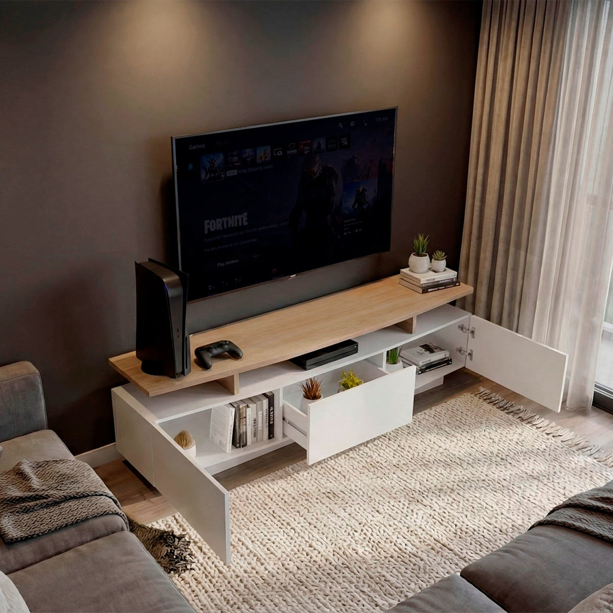 Rack de TV Serena Blanco Marquez y Fresno 180x51.1cm