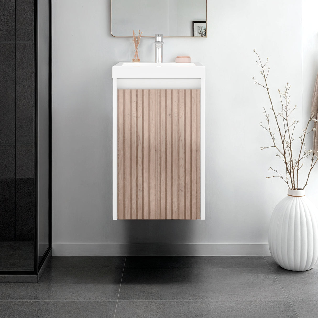 Mueble para Lavamanos Syracuse Blanco Marquez y Pino 39.6x60.8cm Individual con Lavamanos y con Un Cajón