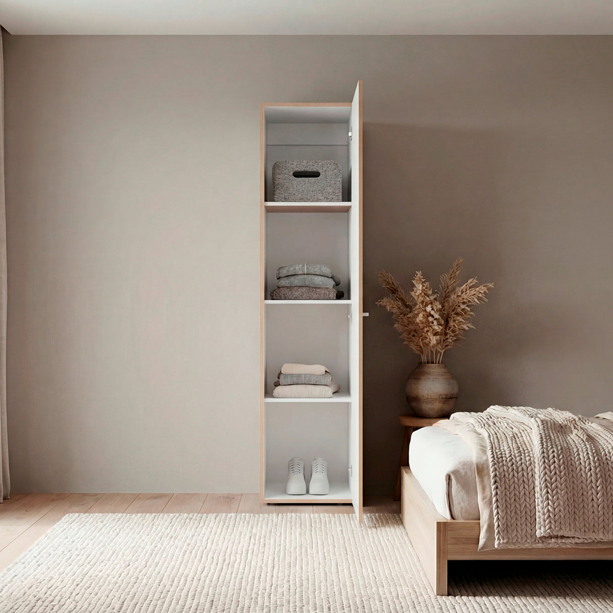 Closet Home Dreams Fresno y Blanco 40x170cm con Tres Entrepaños y con Una Puerta