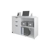 Escritorio Transformable Mova Blanco Marquez 112.9x80.7cm con Tres Cajones y con Organizador de Libros