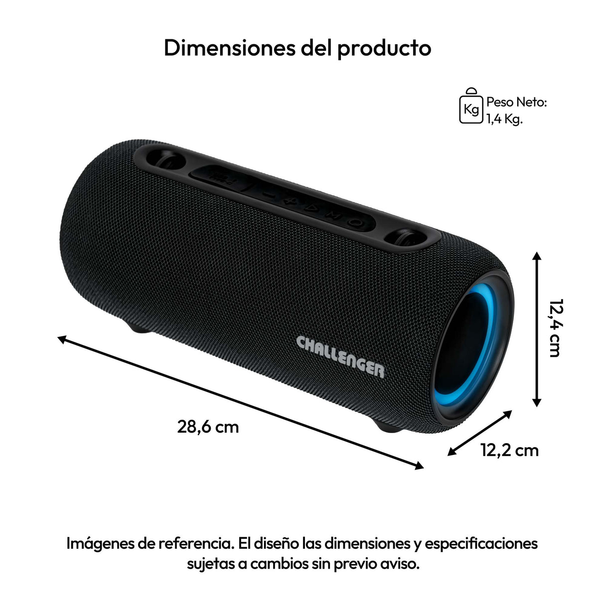 Parlante Portátil Challenger Negro 28.6x12.4cm con Bluetooth - PARLANTES | Bylmo