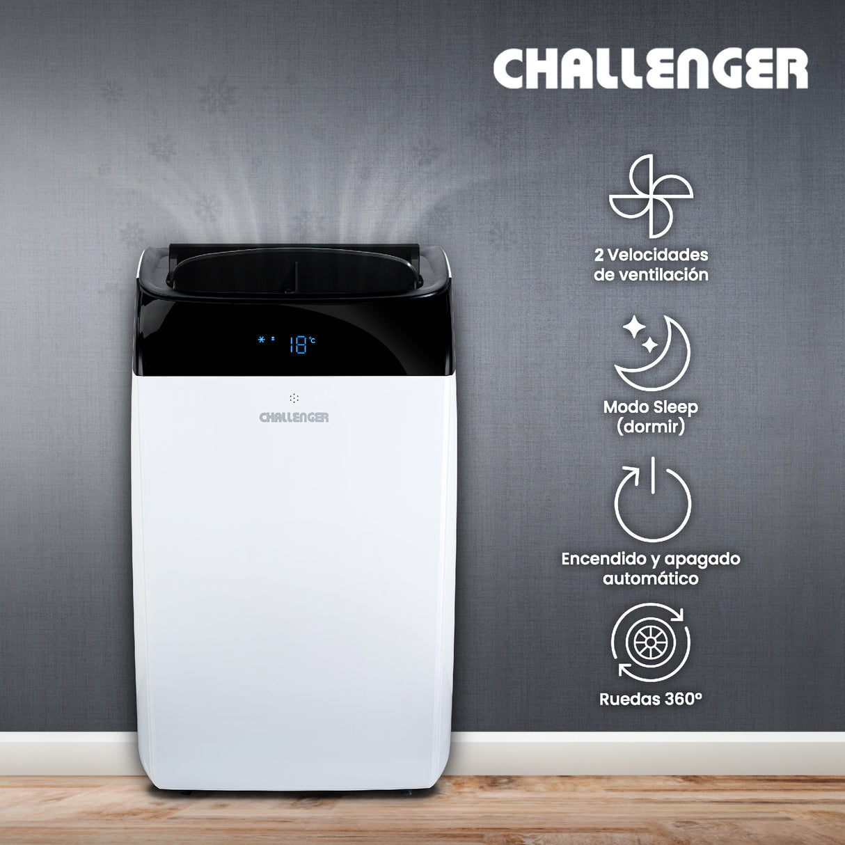 Aire Acondicionado Portátil Challenger Blanco y Negro 41.9x68.8cm 110 Voltios 12000 BTU - AIRES ACONDICIONADOS | Bylmo