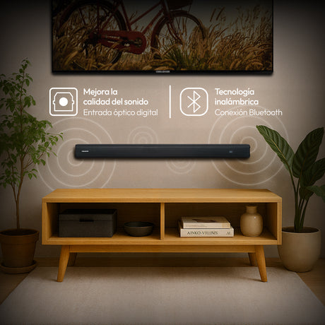 Barra de Sonido Challenger Negro 80x6cm con Bluetooth y Control Remoto - BARRAS DE SONIDO | Bylmo