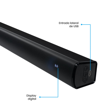 Barra de Sonido Challenger Negro 90x7cm con Bluetooth y Control Remoto