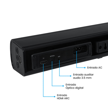 Barra de Sonido Challenger Negro 90x7cm con Bluetooth y Control Remoto