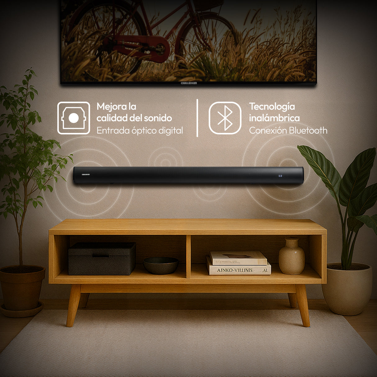 Barra de Sonido Challenger Negro 90x7cm con Bluetooth y Control Remoto - BARRAS DE SONIDO | Bylmo