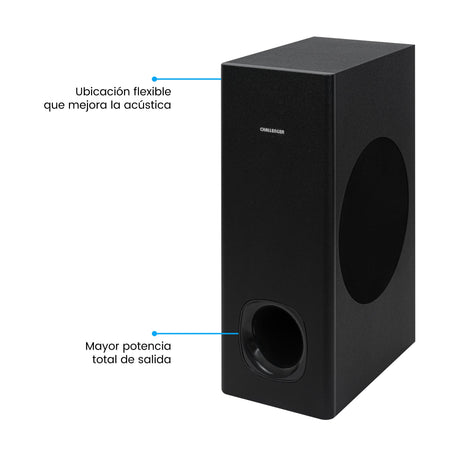 Barra de Sonido con Subwoofer Challenger Negro 55x43.9cm con Bluetooth y Control Remoto