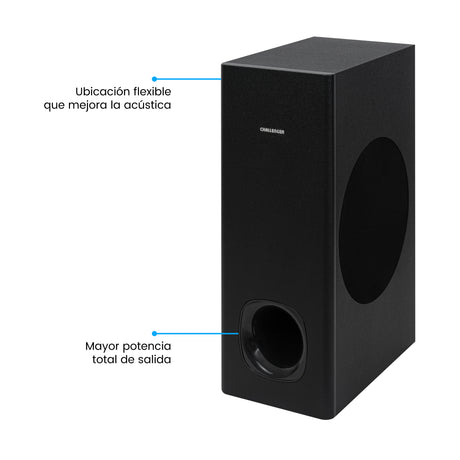 Barra de Sonido con Subwoofer Challenger Negro 55x43.9cm con Bluetooth y Control Remoto - BARRAS DE SONIDO | Bylmo