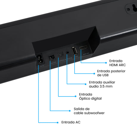 Barra de Sonido con Subwoofer Challenger Negro 55x43.9cm con Bluetooth y Control Remoto - BARRAS DE SONIDO | Bylmo