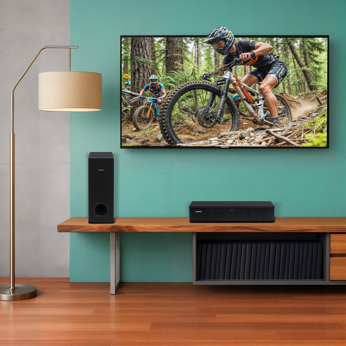 Barra de Sonido con Subwoofer Challenger Negro 55x43.9cm con Bluetooth y Control Remoto