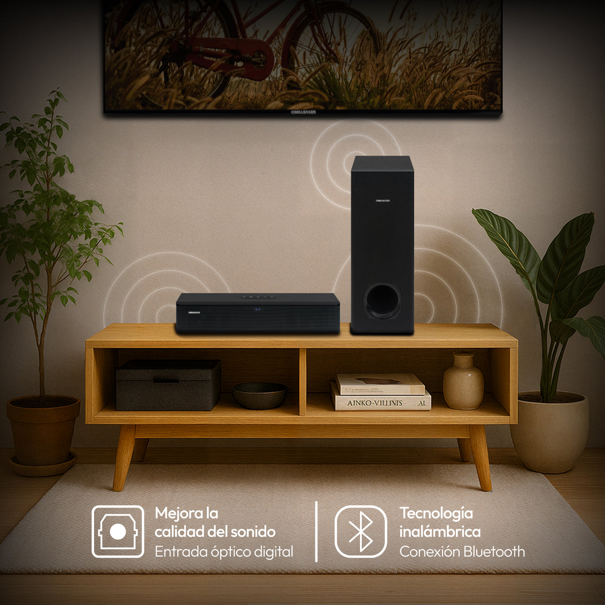 Barra de Sonido con Subwoofer Challenger Negro 55x43.9cm con Bluetooth y Control Remoto - BARRAS DE SONIDO | Bylmo