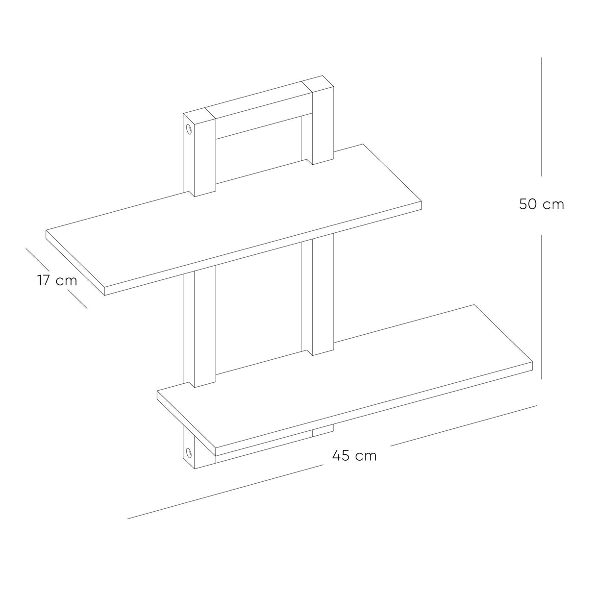 Repisa en Escalera Madera Natural y Negro 45x50cm con Dos Entrepaños - REPISAS | Bylmo
